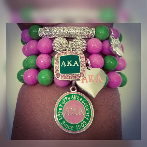Alpha Kappa Alpha AKA Sorority Bracelet Set Jade Gemstones