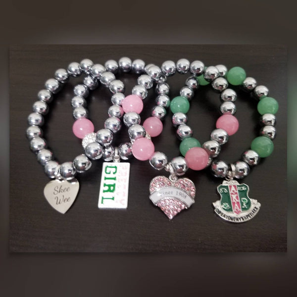 Alpha Kappa Alpha AKA Sorority Bracelet Set Jade & Hematite Gemstones