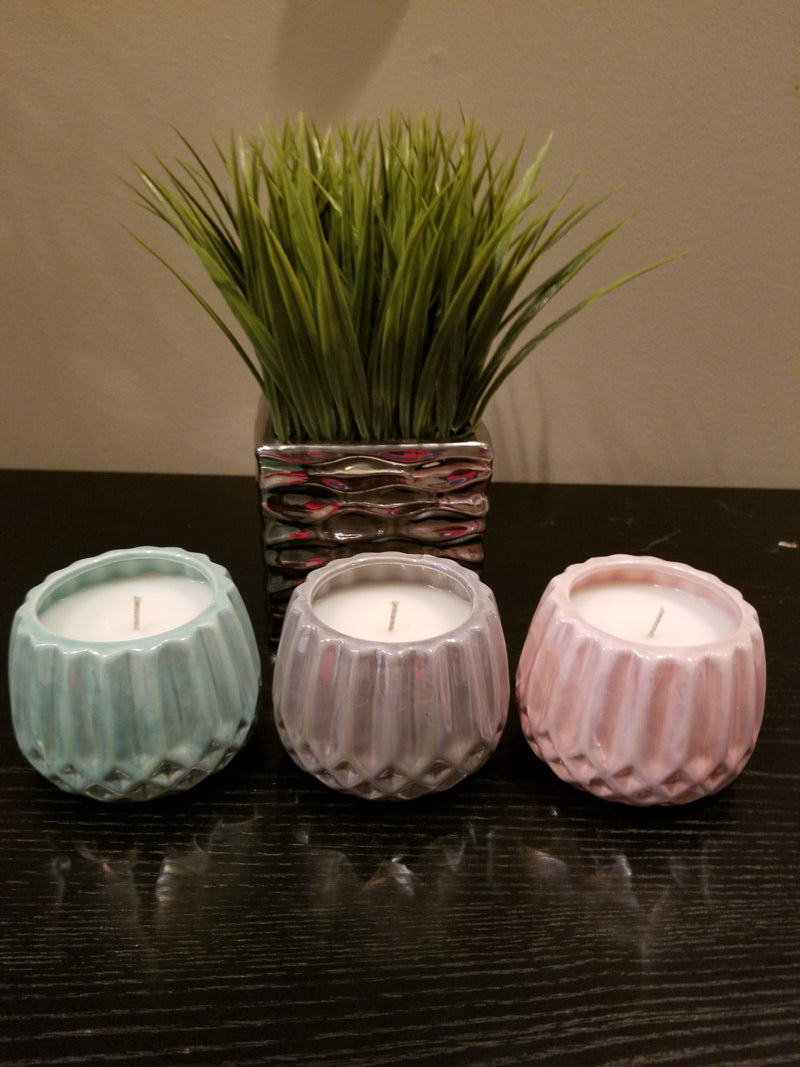 Mint Green Iridescent Geometric Ceramic Scented Candles