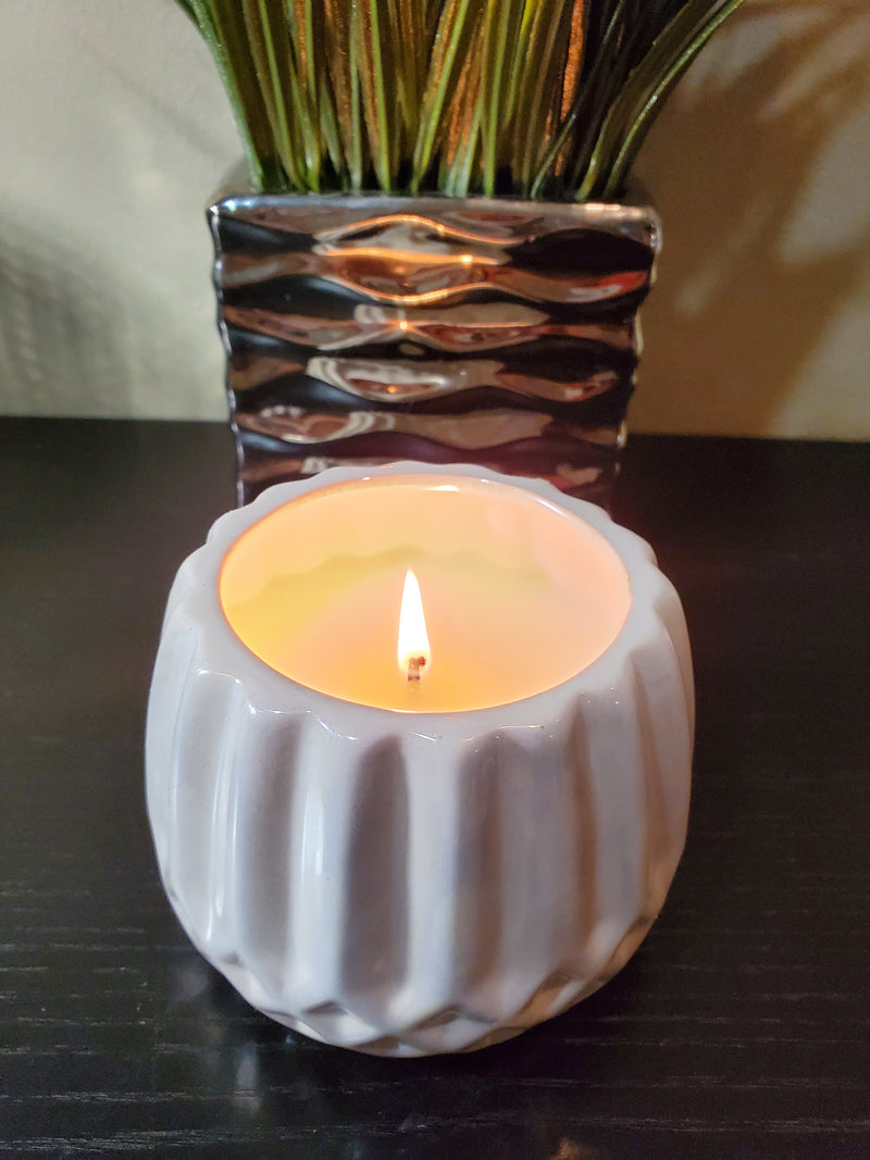 White Iridescent Geometric Ceramic Scented Candles