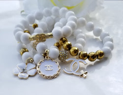 Gold Hematite and White Jade Set - 7 1/2