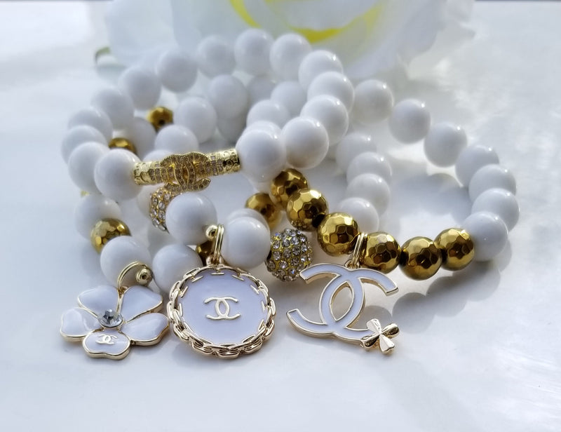 Gold Hematite and White Jade Set - 7 1/2