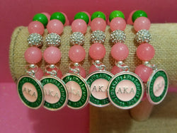 Alpha Kappa Alpha AKA Sorority Bracelet Made W/ Pink and Green Jade