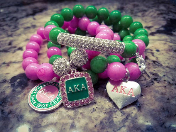 Alpha Kappa Alpha AKA Sorority Bracelet Set Jade Gemstones