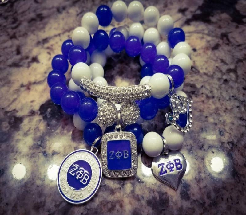 Zeta Phi Beta Blue & White Jade Set w/ Bling