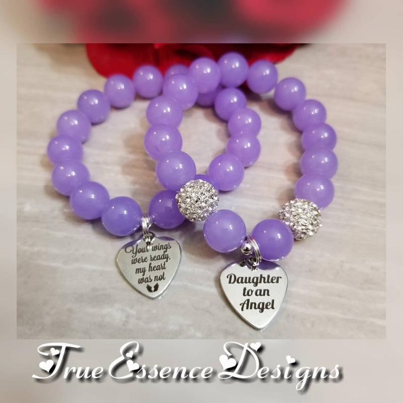 Purple Jade Daughter to an Angel Memorial Bracelet Set