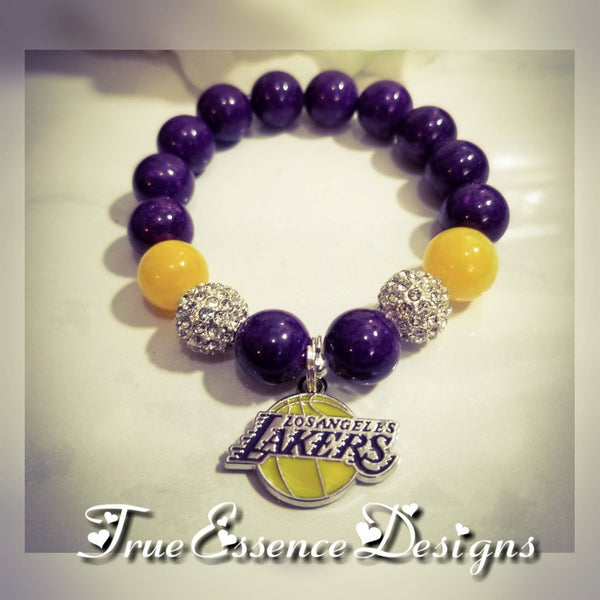 LA Lakers Basketball Bracelet made w/ Purple and Yellow Jade and Crystal