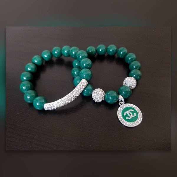 Green Jade CC Pave Crystal Bracelet Set